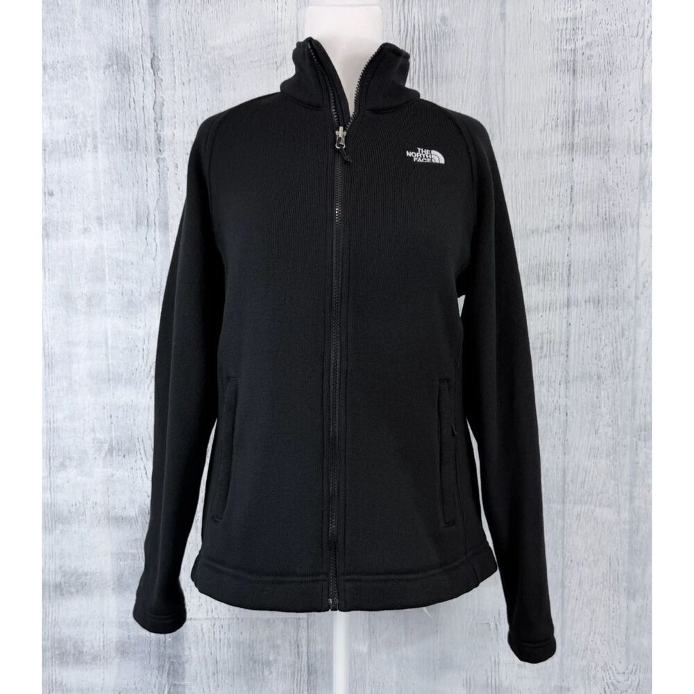 The North Face Knit Full Zip Jacket Womens XL Black Fleece High Collar Outdoor
